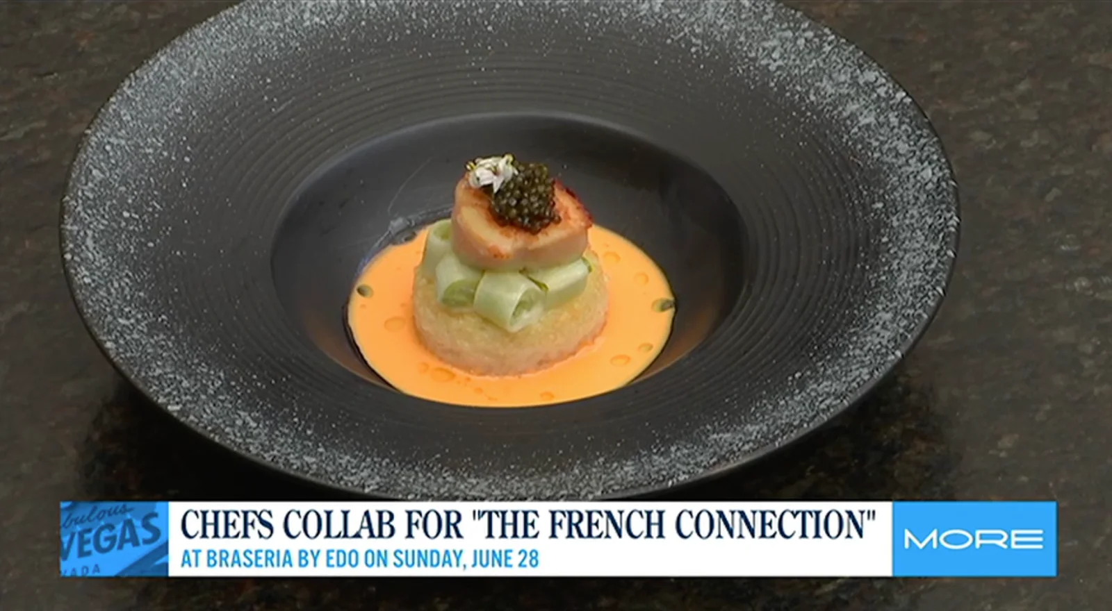 A plated seafood dish from Fox 5's segment on the French Connection chef collaboration
